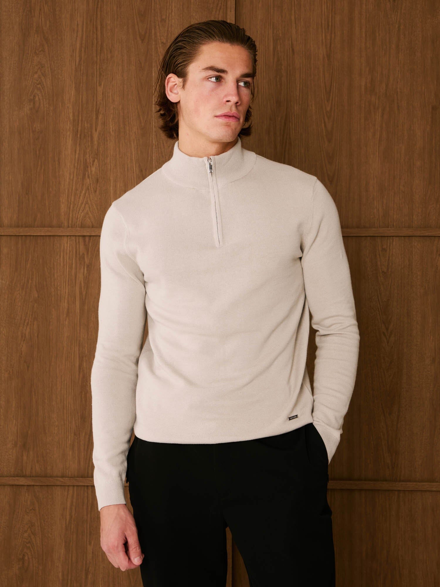Pebble Knit Half Zip Funnel Neck