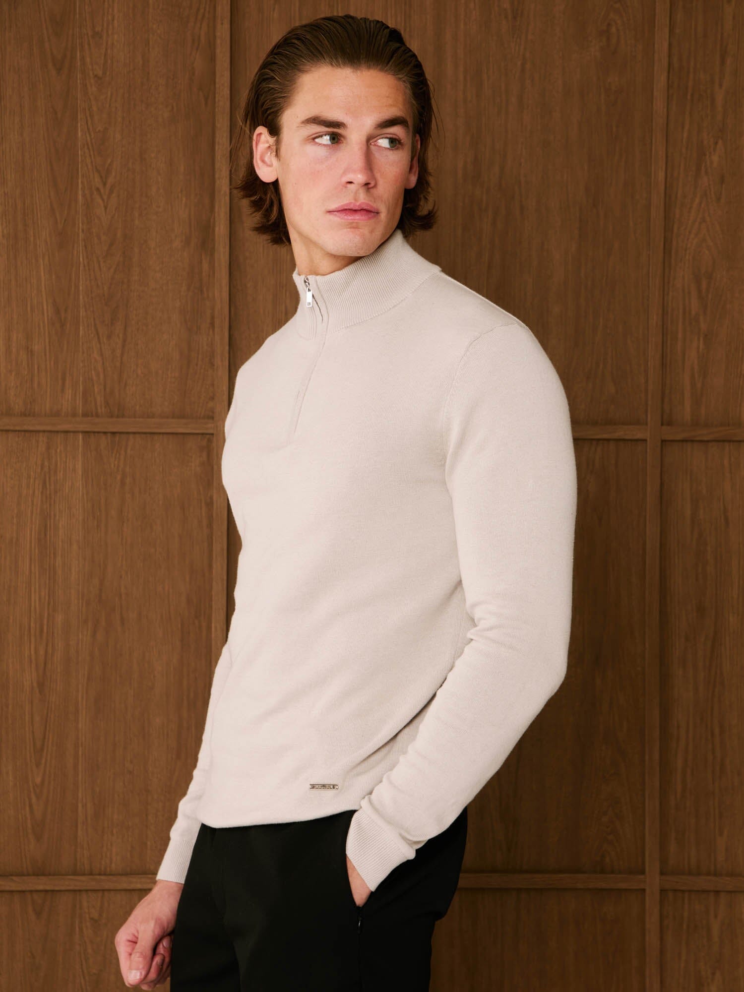 Pebble Knit Half Zip Funnel Neck