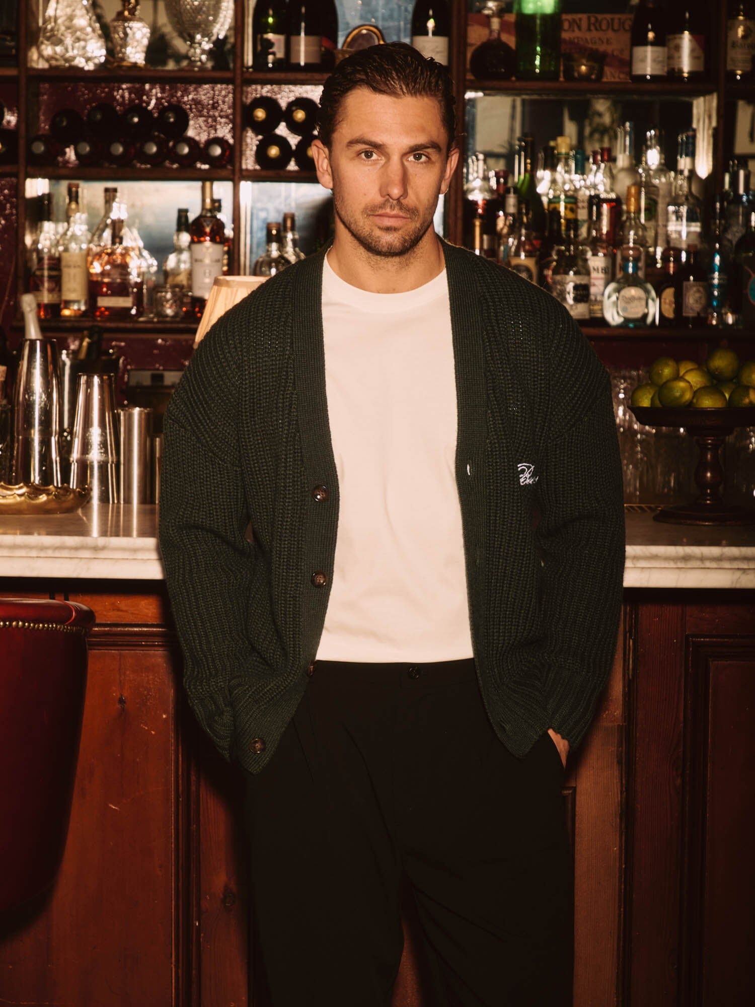 Green Heavyweight Knit Rib Cardigan