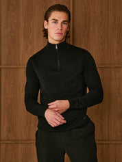 Black Knit Half Zip Funnel Neck