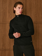 Black Knit Half Zip Funnel Neck
