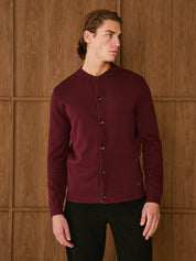 Oxblood Collarless Knit Cardigan