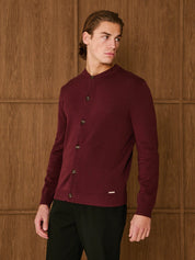 Oxblood Collarless Knit Cardigan