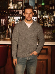 Grey Knitted Open Collar Jumper