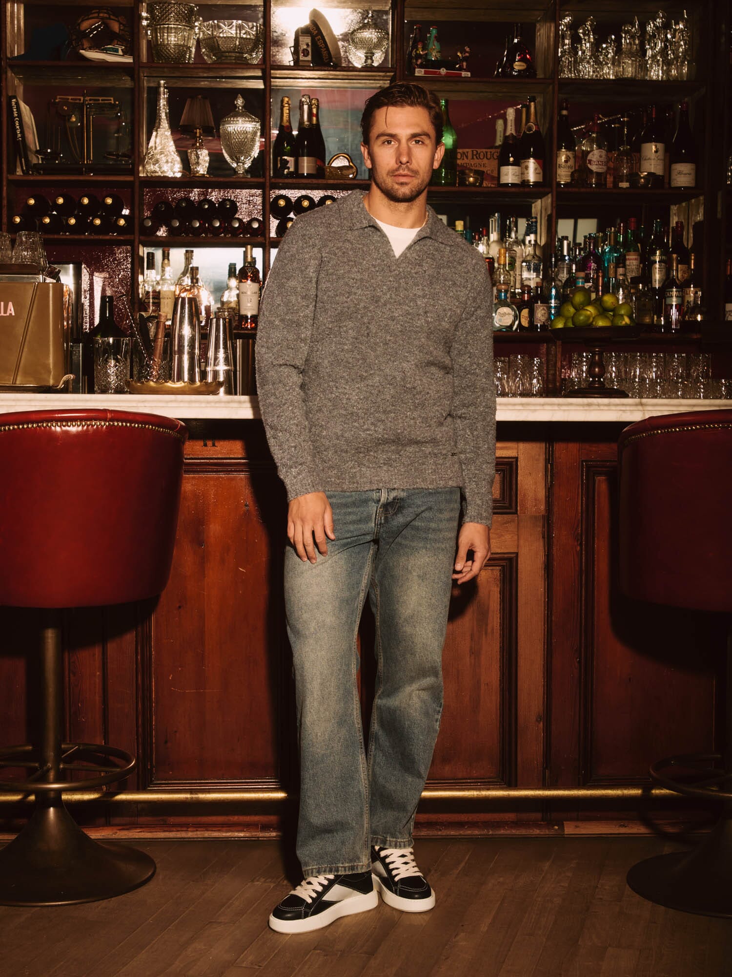 Grey Knitted Open Collar Jumper