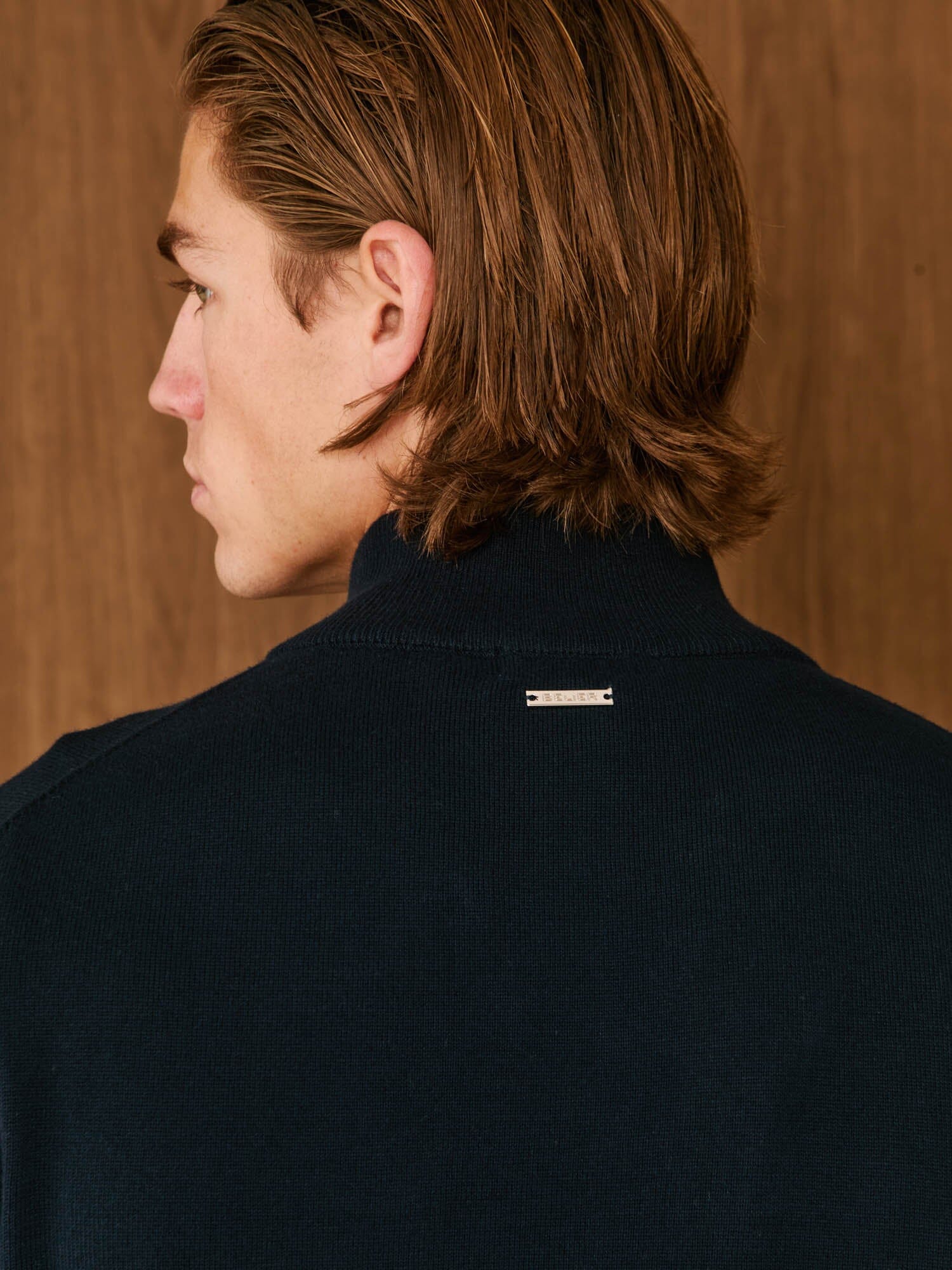 Navy Knit Half Zip Funnel Neck