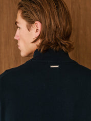 Navy Knit Half Zip Funnel Neck