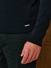 Navy Knit Half Zip Funnel Neck