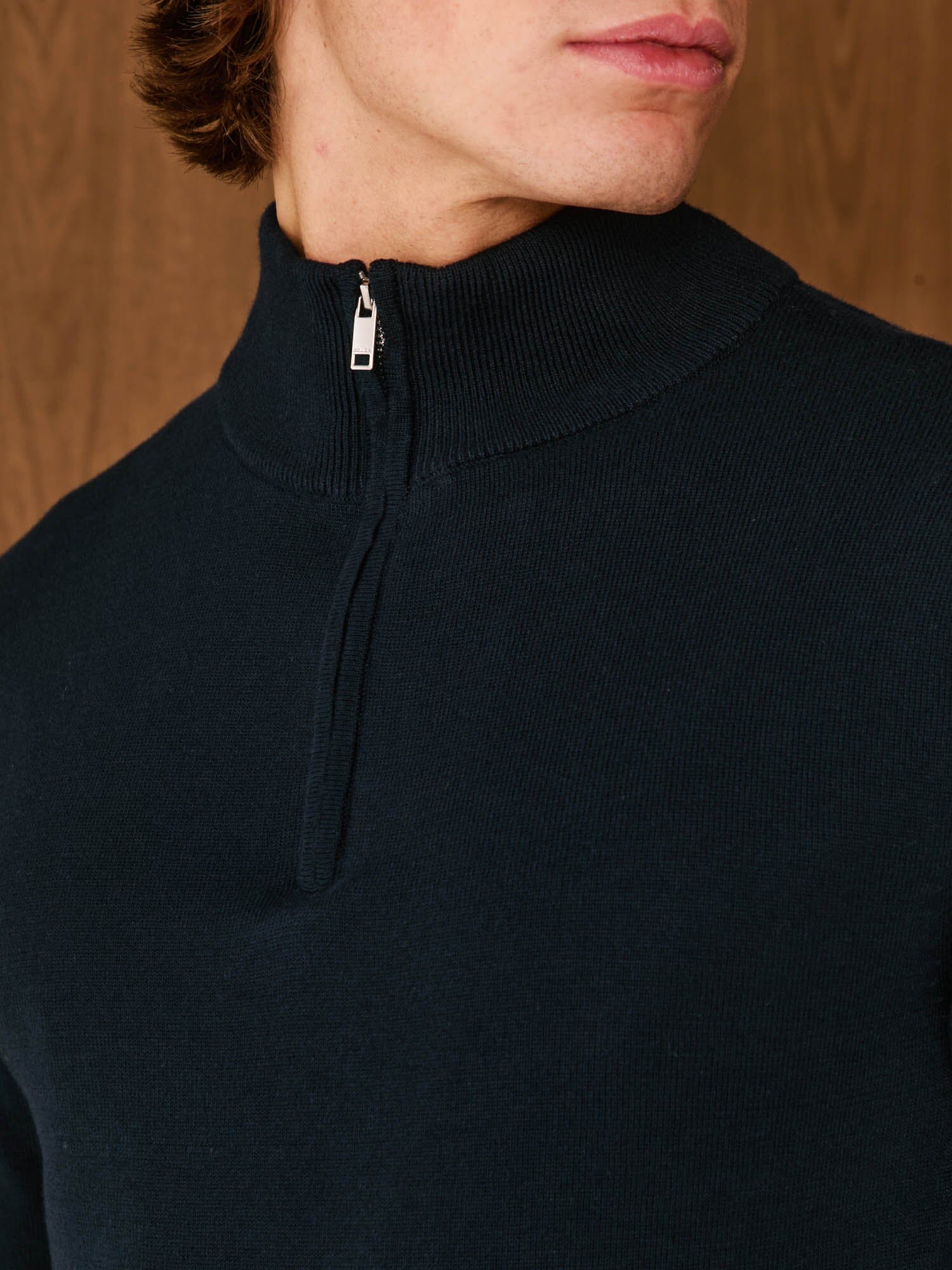 Navy Knit Half Zip Funnel Neck