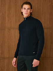 Navy Knit Half Zip Funnel Neck