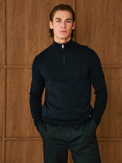 Navy Knit Half Zip Funnel Neck