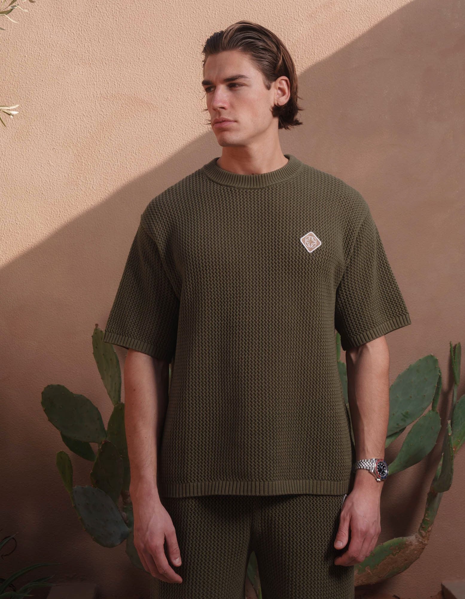 Men's Olive Crochet T-Shirt | Quality Knitwear for Men | Fantastic