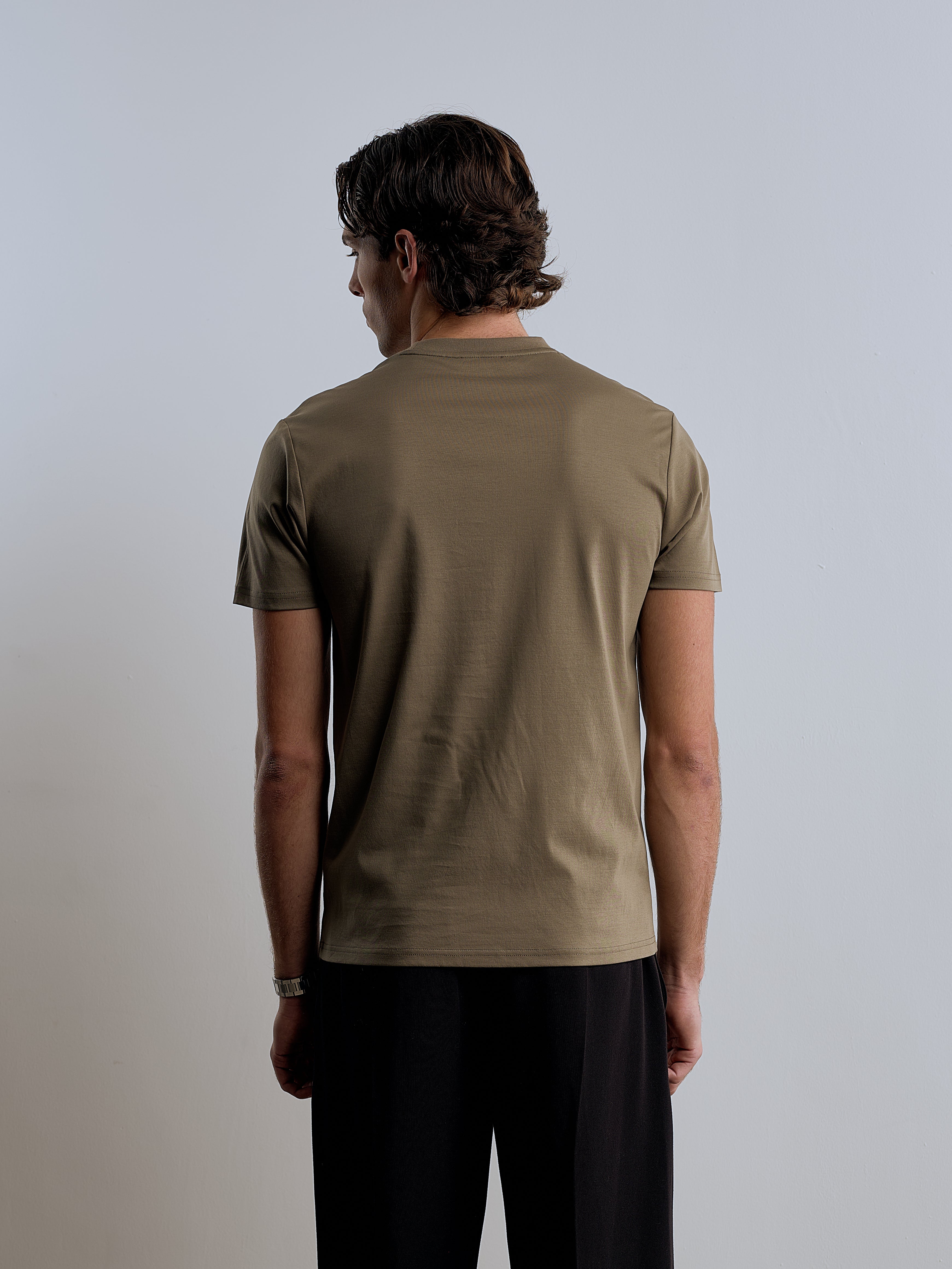 Crest Embroidered Mercerised T-Shirt - Olive