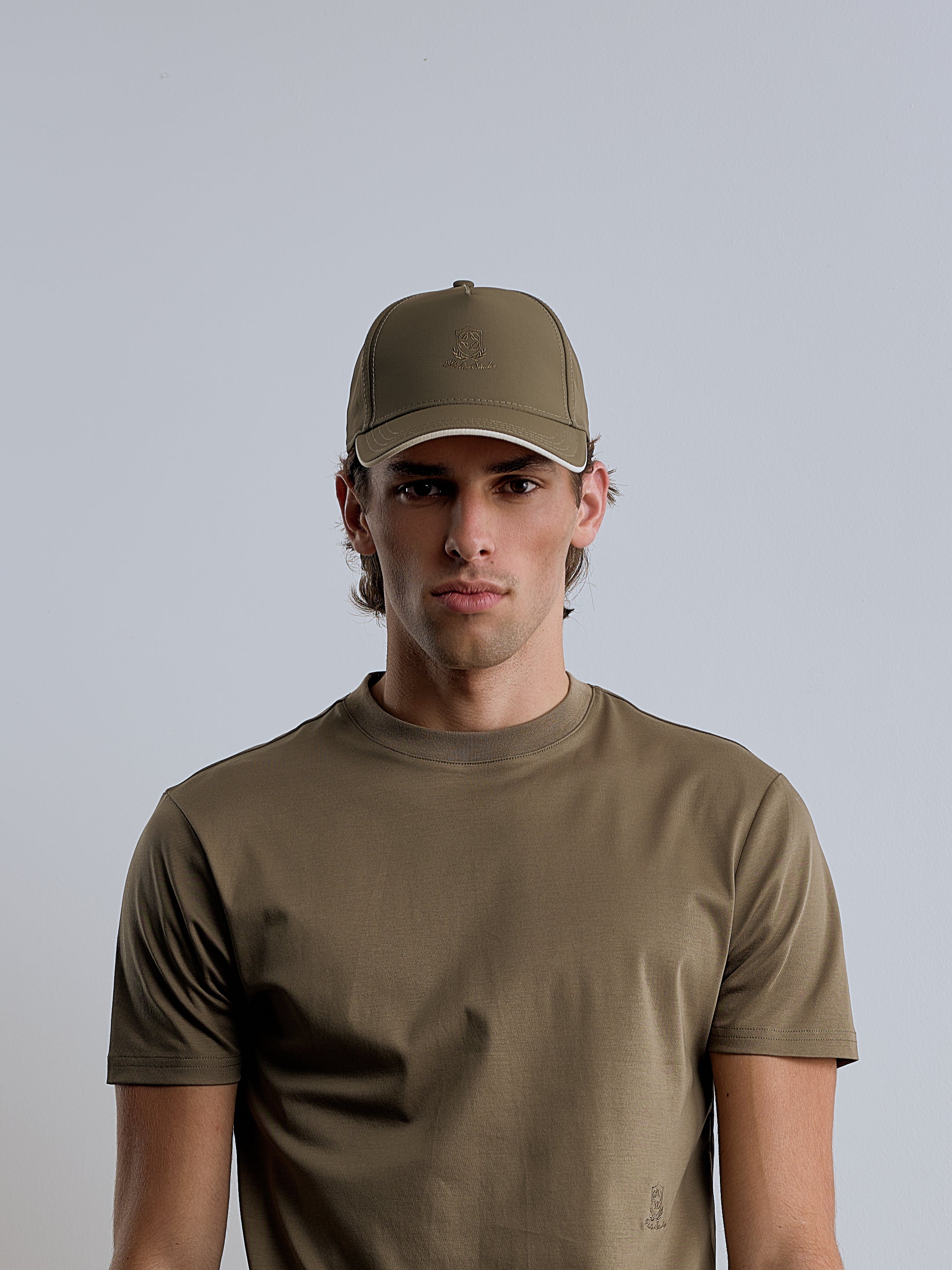 Crest Embroidered Mercerised T-Shirt - Olive
