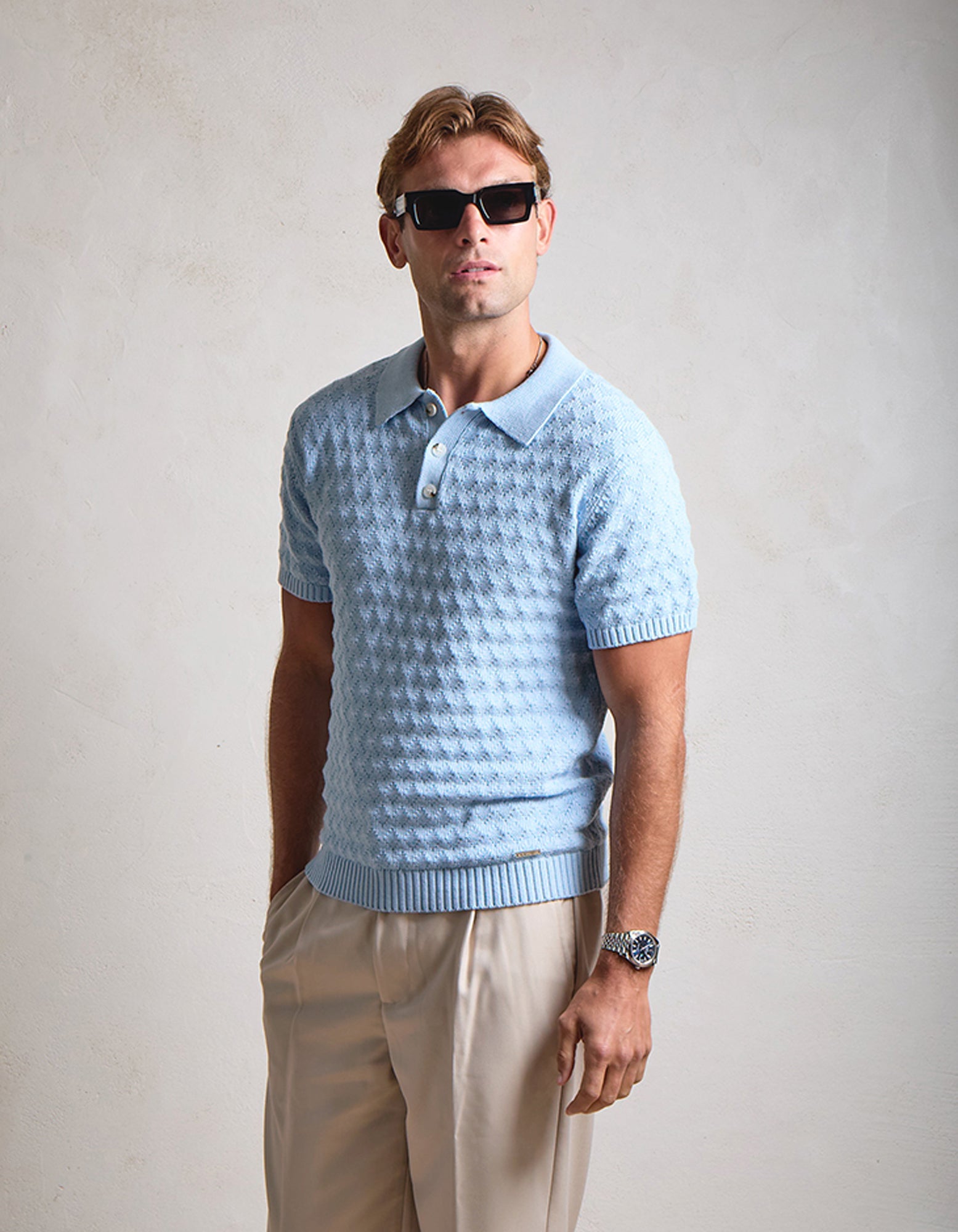 Jacques Diamond Stitch Polo - Sky Blue