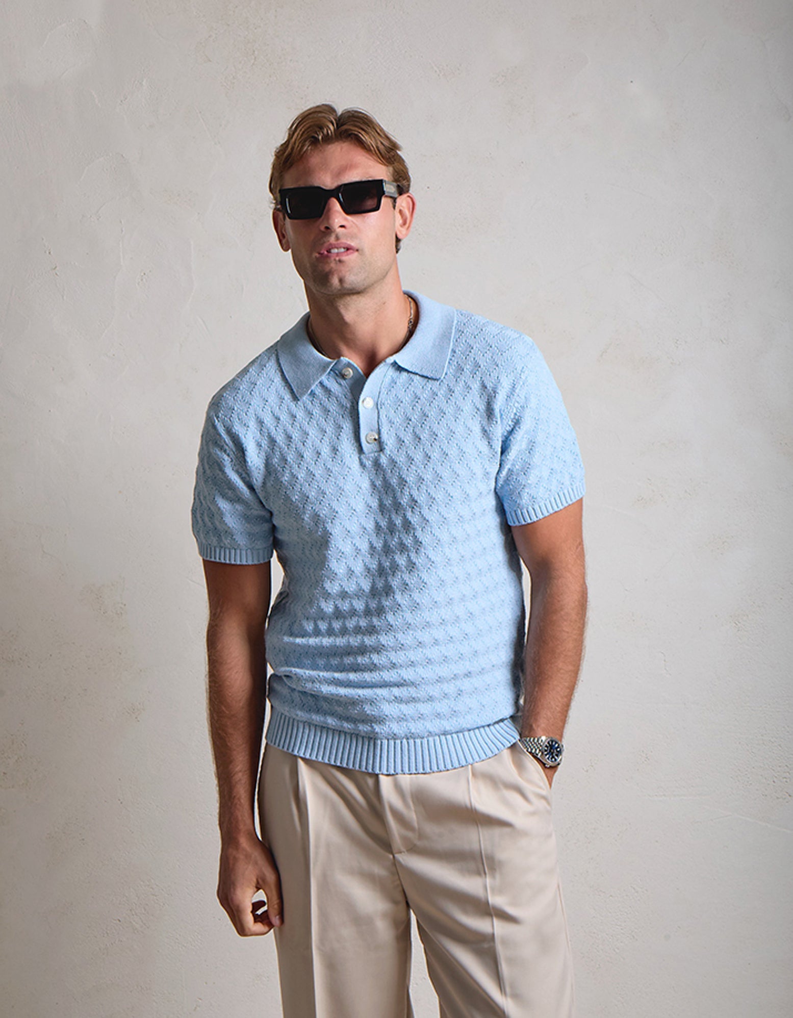 Jacques Diamond Stitch Polo - Sky Blue