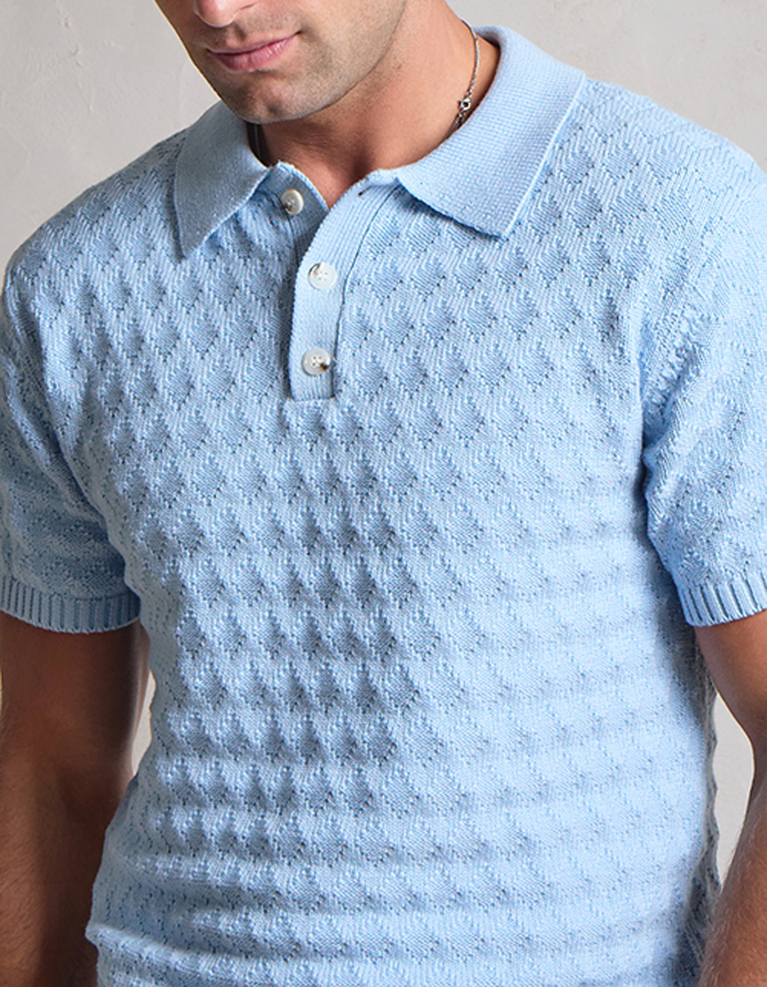 Jacques Diamond Stitch Polo - Sky Blue