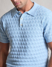 Jacques Diamond Stitch Polo - Sky Blue