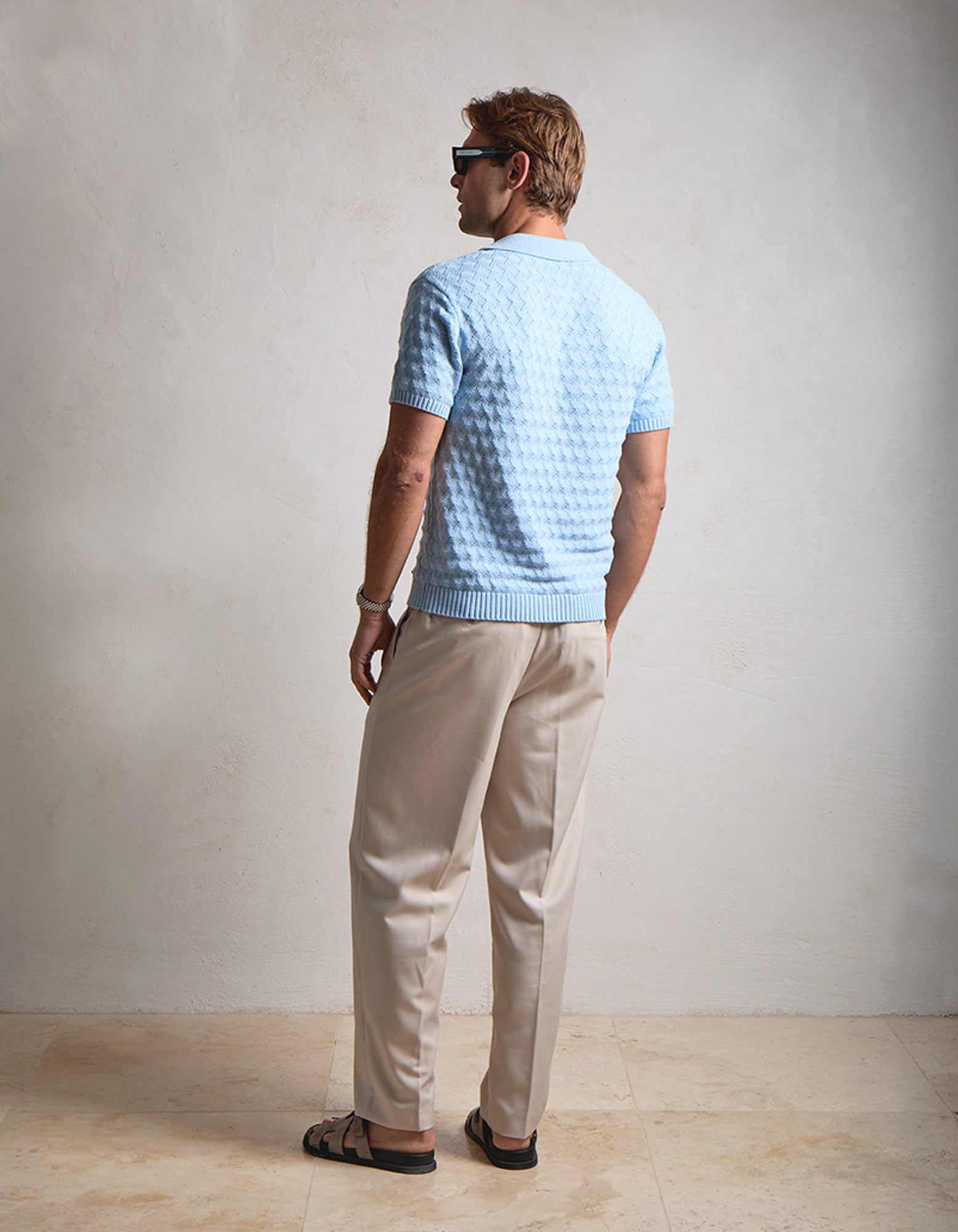 Jacques Diamond Stitch Polo - Sky Blue