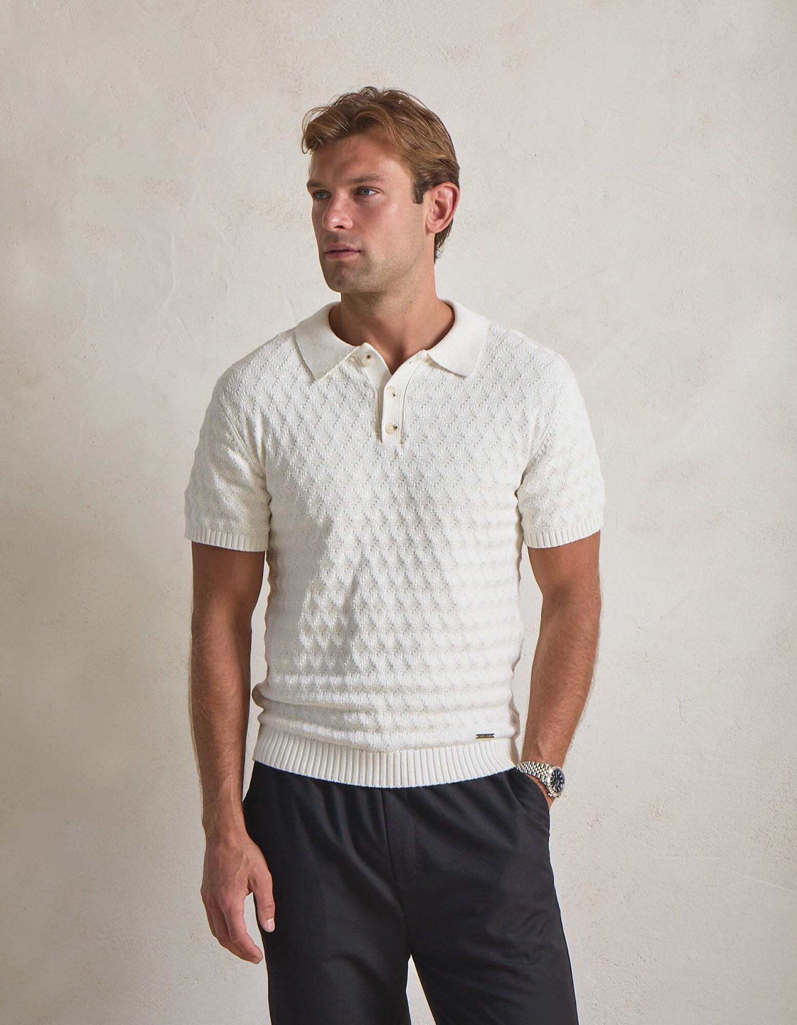 Jacques Diamond Stitch Polo - Ecru
