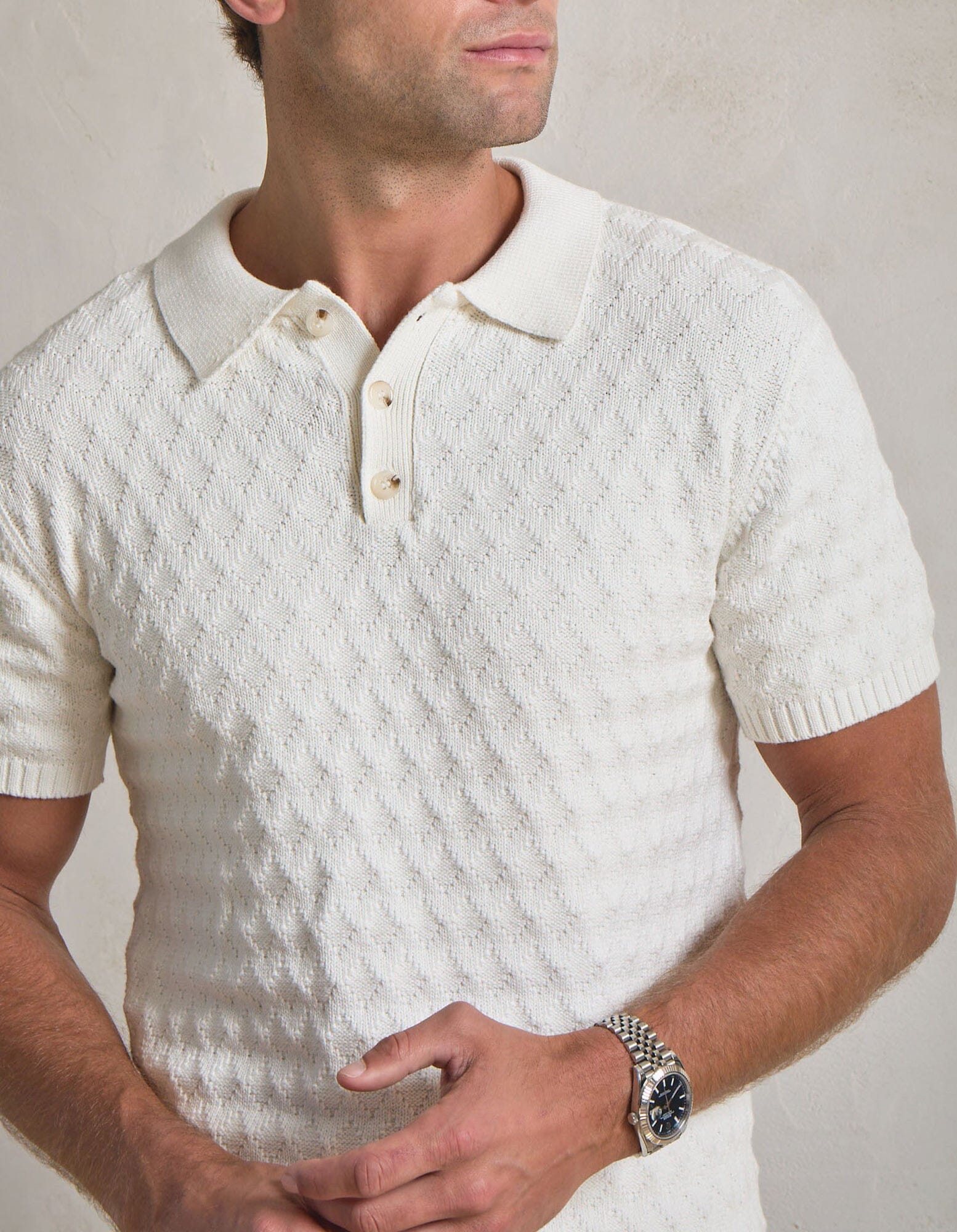 Jacques Diamond Stitch Polo - Ecru
