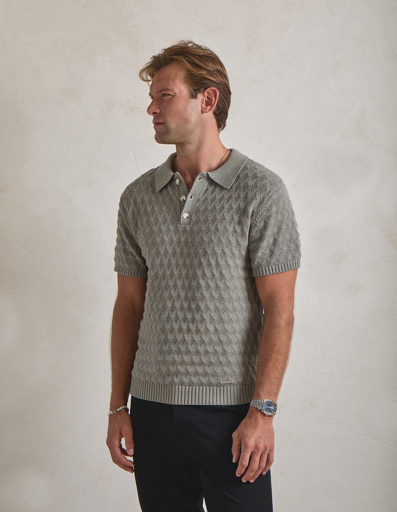 Jacques Diamond Stitch Polo - Sage