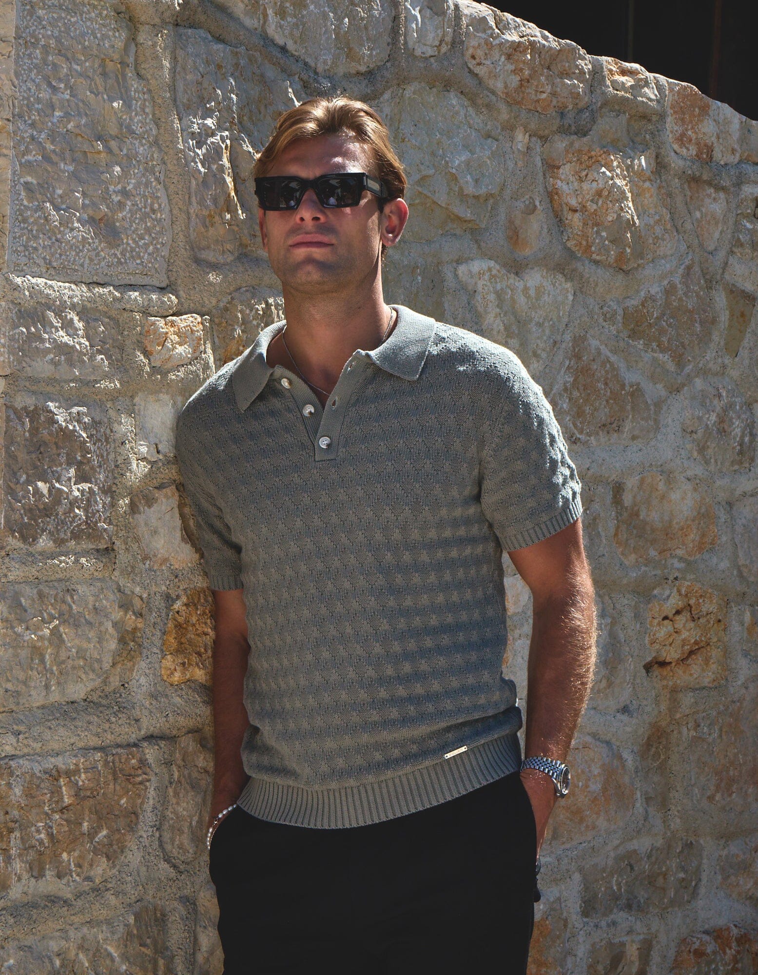 Jacques Diamond Stitch Polo - Sage