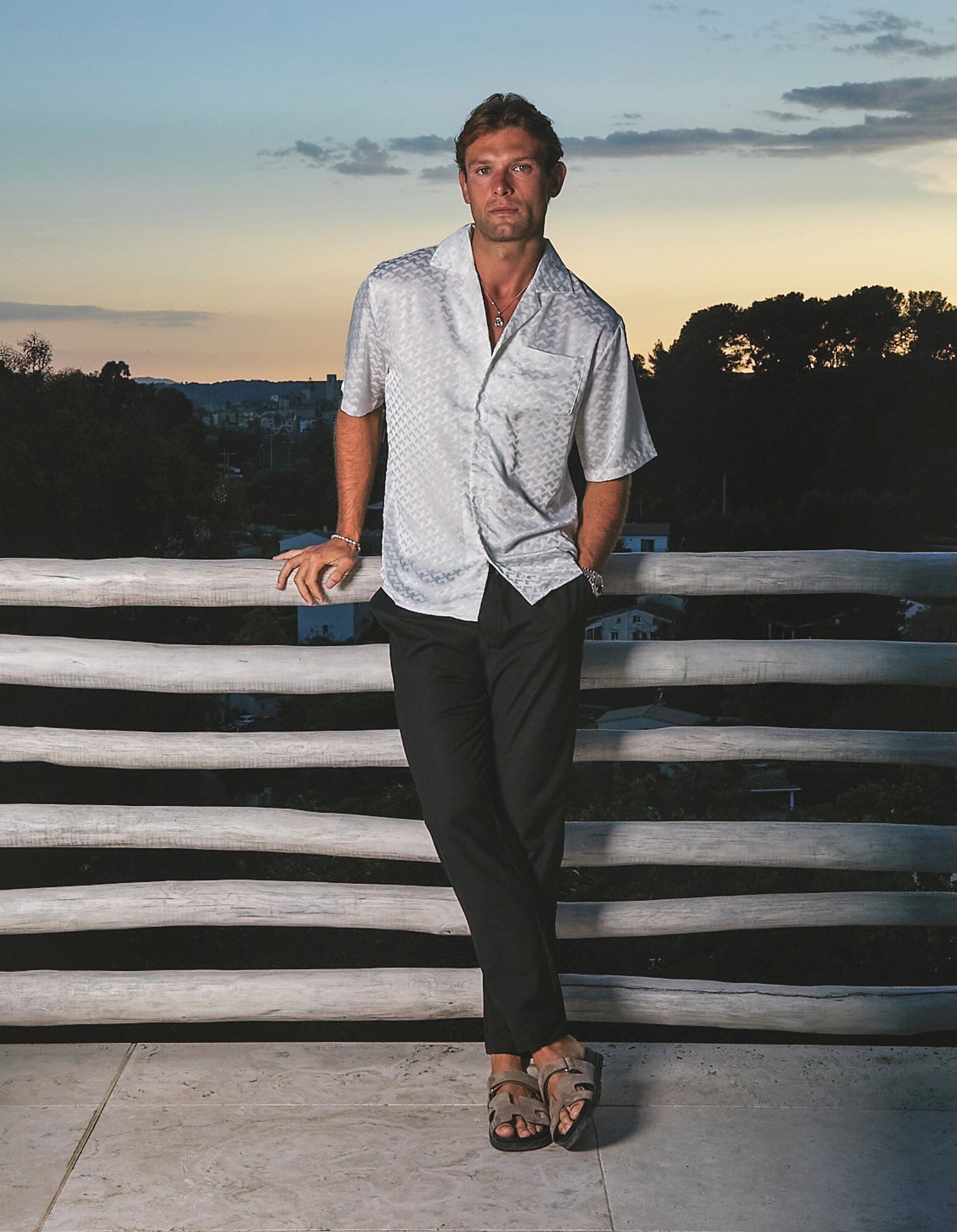 White Jacquard Illusion S/S Shirt