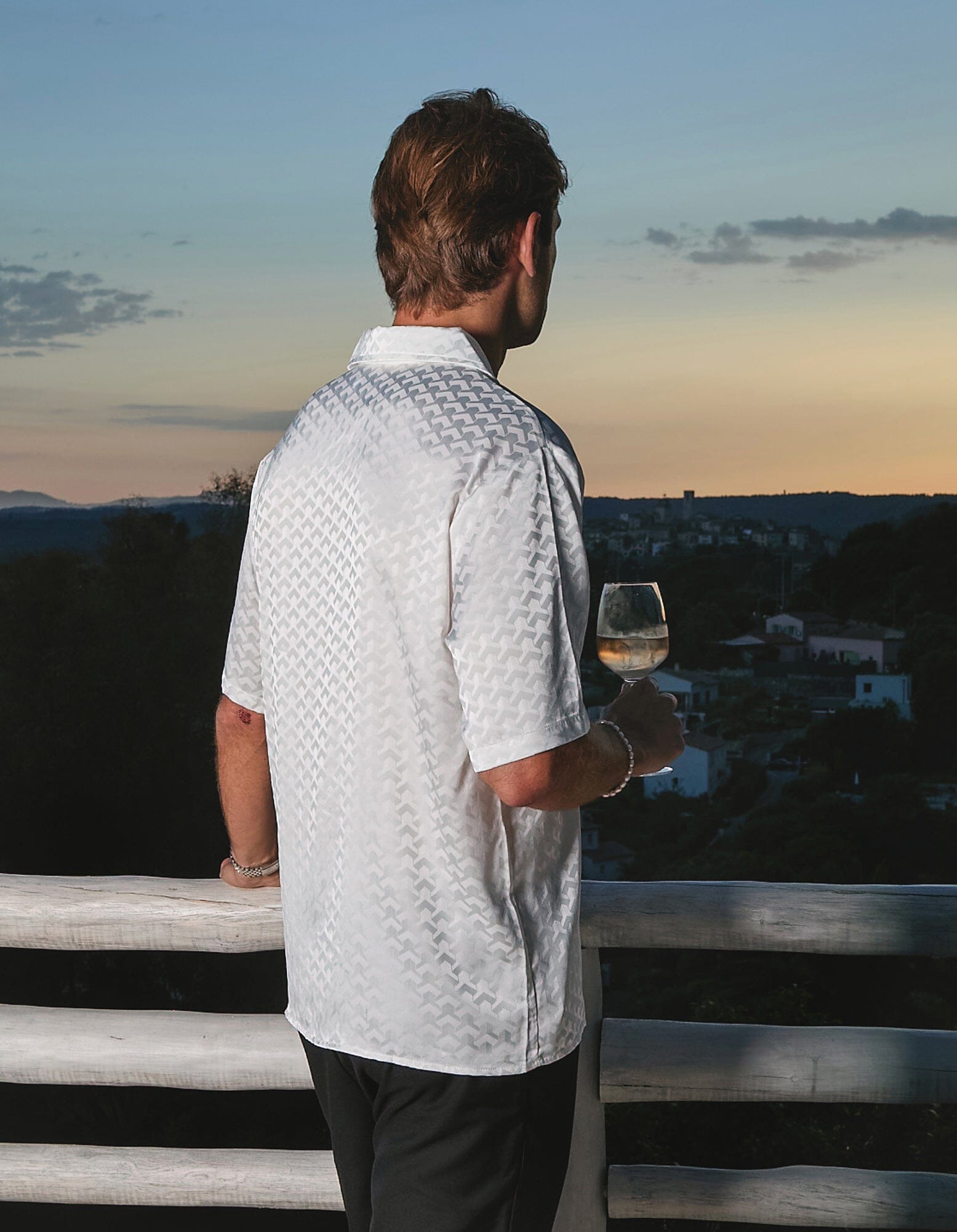 White Jacquard Illusion S/S Shirt
