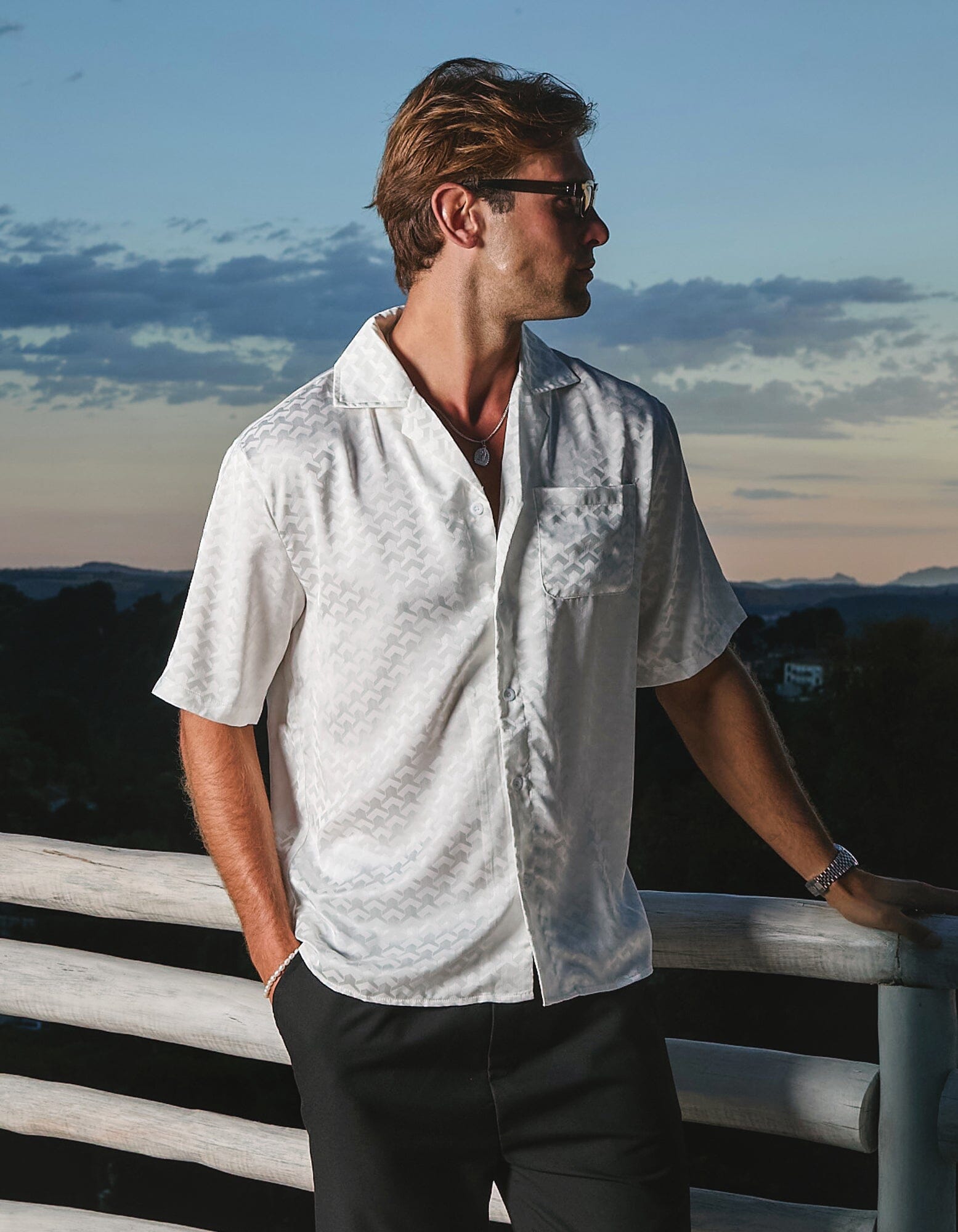 White Jacquard Illusion S/S Shirt