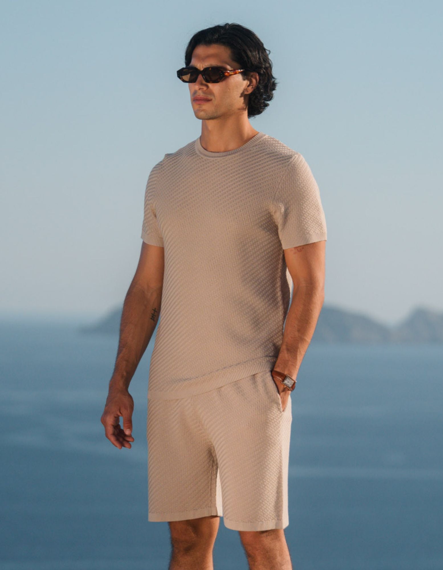 Alfonso Patterned Knit T-Shirt - Stone