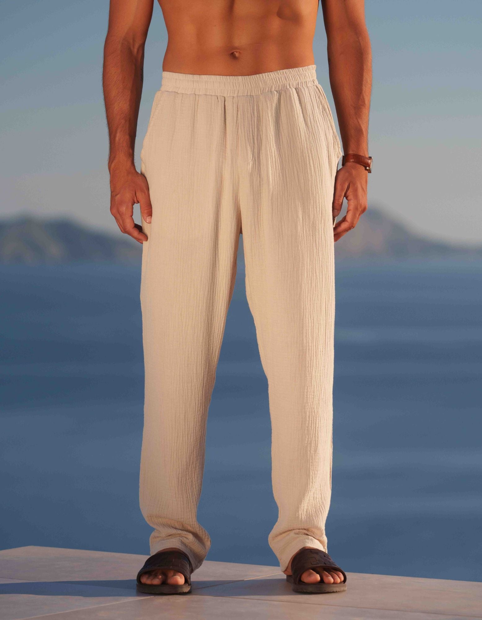 Duane Cotton Gauze Drawstring Trouser - Sand
