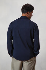 Navy Pleated L/S Shirt