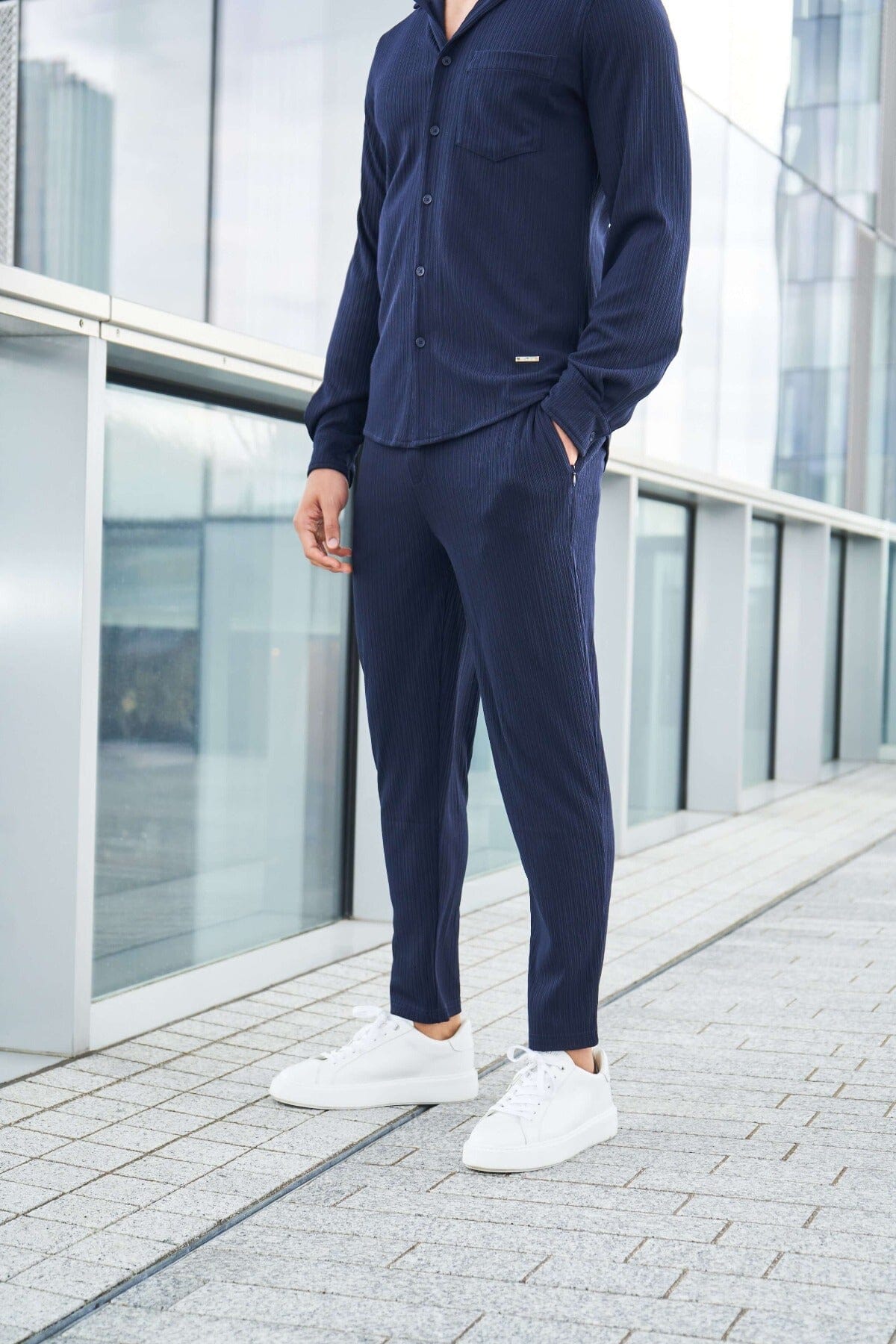 Textured Navy Trousers